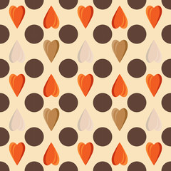 seamless Polka dot and hearts  background. Bright texture. Vector illustration. Eps 10. Hearts and points.
