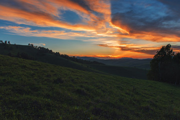 Beauty dawn on the beauty valleys, in the mountains in Altay