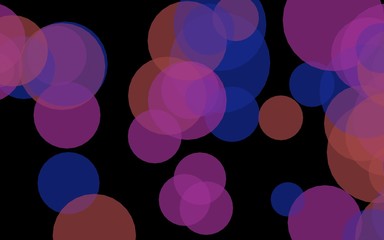 Multicolored translucent circles on a dark background. Pink tones. 3D illustration