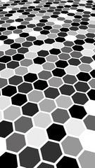 White honeycomb with a gradient color. Perspective view on polygon look like honeycomb. Extruded, bump cell. Isometric geometry. 3D illustration