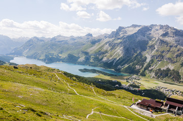 Sils, Sils Maria, Silsersee, Bergsee, Wanderweg, Furtschellas, Wasserweg, Bergbahn, Oberengadin,...