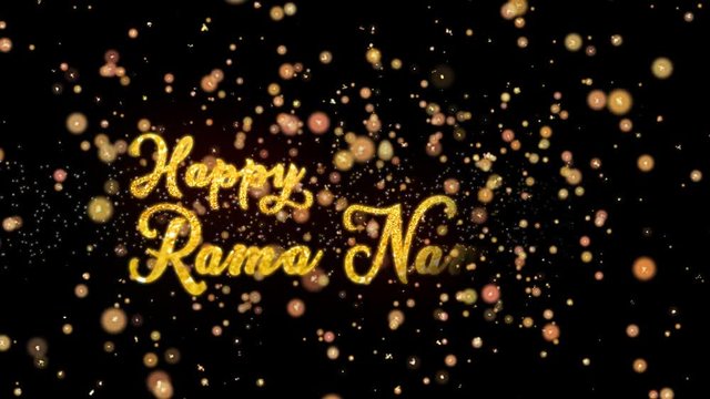 Happy Rama Namavi Abstract particles and fireworks greeting card text with shiny black background for festivals,events,holidays,party,celebration.