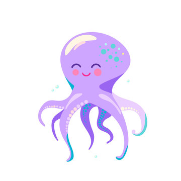 Cute octopus vector illustration isolated on white