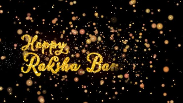 Happy Raksha Bandhan Abstract particles and fireworks greeting card text with shiny black background for festivals,events,holidays,party,celebration.