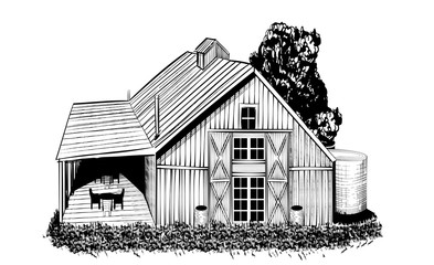 
Vintage barn vector illustration. Hand drawn sketch style.