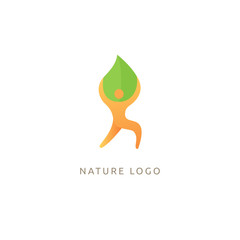 Logo concept of man and leaf. Environmental protection, camp, ecology, healthy eating, Botanical Garden, park, forest, farm, agriculture vector sign.