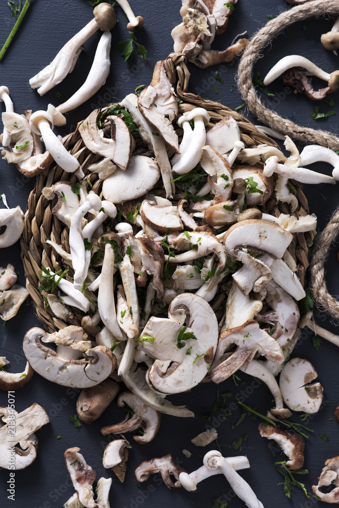 Wall mural raw mixed mushrooms