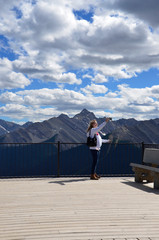 Girl Taking Photo Selfie in Mountains in Canada
