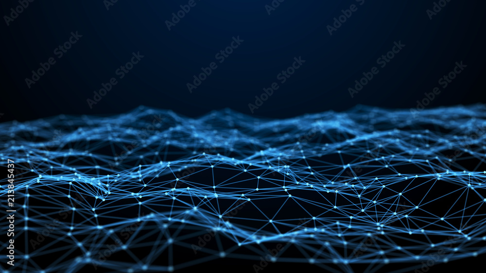 Poster Network connection dots and lines. Technology background. Plexus. Big data background. 3d rendering.