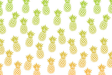 Cute pattern with pineapples on a white background. Vector illustration. Abstract Exotic summer print. Colorful gradient fruit pattern. Tropical elements. Design for textiles, banners, posters.
