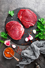 Raw beef meat. Fresh beef steaks