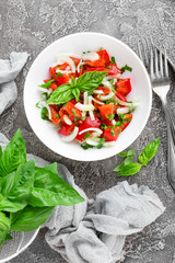 Vegetable salad with fresh tomato, basil and onion