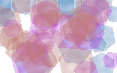 Multicolored translucent hexagons on white background. Pink tones. 3D illustration
