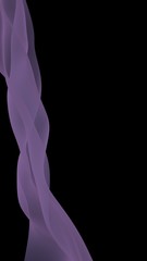 Fototapeta premium Abstract purple wave. Bright purple ribbon on black background. Purple scarf. Abstract smoke. Raster air background. Vertical image orientation. 3D illustration