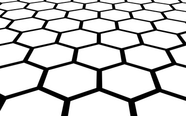 Black honeycomb on a white background. Perspective view on polygon look like honeycomb. Isometric geometry. 3D illustration