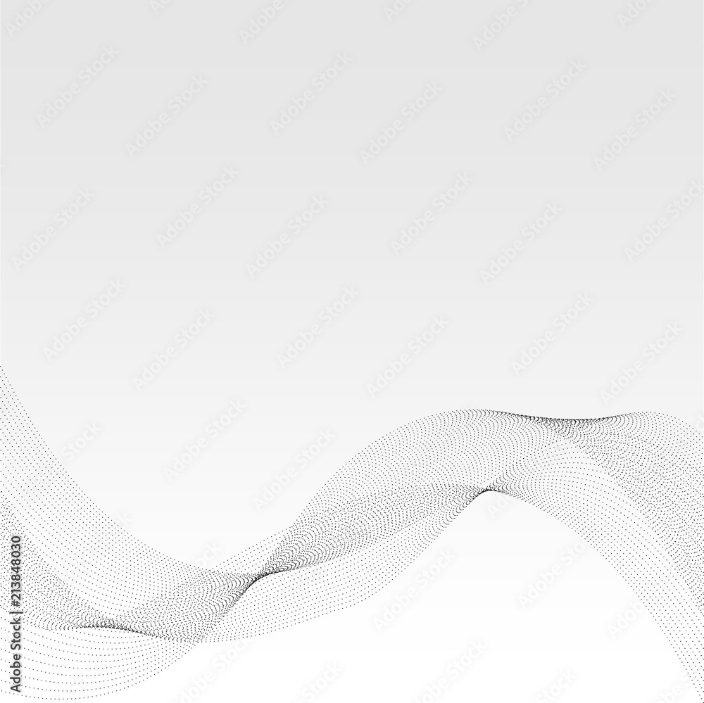 Aufkleber 3d black and white abstract vector background with waves built from dots.
