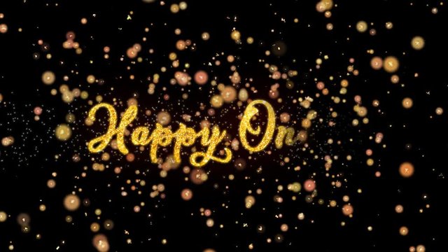 Happy Onam Abstract particles and fireworks greeting card text with shiny black background for festivals,events,holidays,party,celebration.