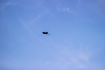 Lipetsk, Russia-July 14, 2018: jet fighter in the sky shows skills at the air show