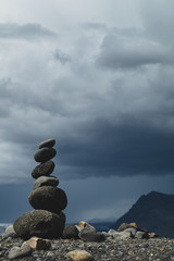 A rock stack during stormy weather in Iceland