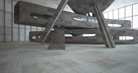 Obraz premium Empty dark abstract brown concrete room smooth interior. Architectural background. Night view of the illuminated. 3D illustration and rendering