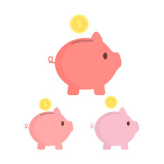 Piggy bank with coins. Different tints. SavIng money or open a bank deposit concept. Vector illustration.