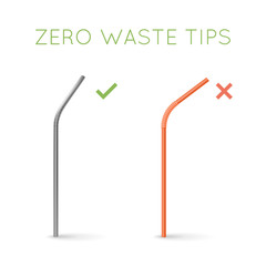 Reusable steel drinking straw instead of plastic straw. Zero waste tips. Eco lifestyle.