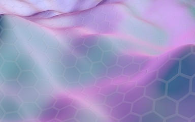 Colorful honeycomb with a gradient color on a light background. Perspective view on polygon look like honeycomb. Wavy surface. Isometric geometry. 3D illustration