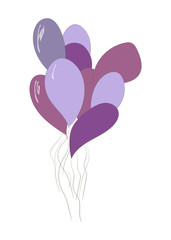 Soft tone of violet, lilac, fuchsia colors balloons isolated on white. Birthday and other celebrities. Vector illustration.