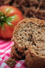Homemade bread made with whole-wheat flour, whole rye flour, buckwheat and hemp flour, sunflower seeds, fennel seeds and walnuts