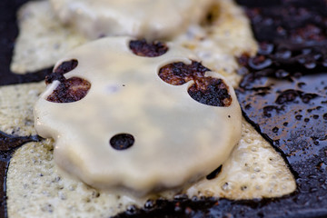 For dinner a Swiss cheeseburger on the grill at the campground.
