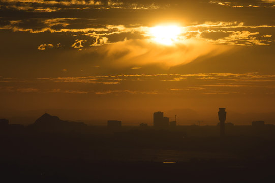 Bright orange morning light in Phoenix, Arizona.