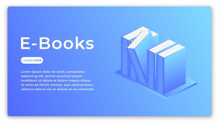 E-books. Isometric concept of modern electronic books library