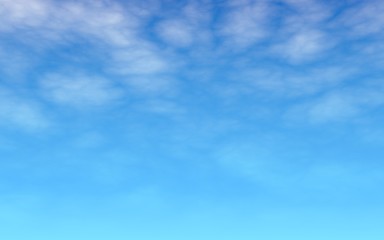 The bright sky in the morning. Blue sky background with white clouds. Cumulus white clouds in the clear blue sky. 3D illustration