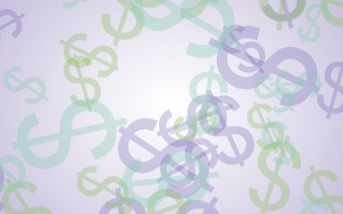 Multicolored translucent dollar signs on white background. Green tones. 3D illustration