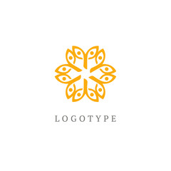 Vector floral luxury curve logo design. Round gold ornate frame. Vintage premium design vector element.