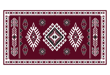 Geometric pattern. American Indians tribal blanket pattern. Navajo ethnic style. Ruby red, white, black colors.