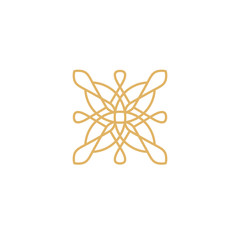 Vector floral luxury curve logo design. Round gold ornate frame. Vintage premium design vector element.