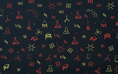 Obraz premium Chemistry School subject with hand-draw doodles. Education banner. Vector illustration.