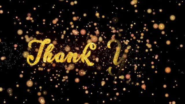 Thank You Abstract particles and fireworks greeting card text with shiny black background for festivals,events,holidays,party,celebration.