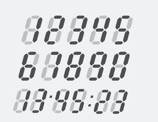 Clock digital numbers. Display symbol set