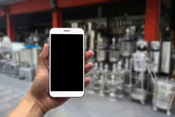 blurred photo, Blurry image, Stainless steel shop, background.