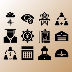 Electric tower, protractor and calculator related premium icon set