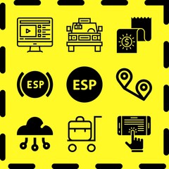 Simple 9 icon set of online related esp, distance, cab and esp vector icons. Collection Illustration