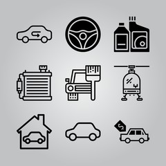 Simple 9 icon set of electronics related radiator, car, steering wheel and helicopter vector icons. Collection Illustration