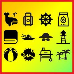 Big beach ball, charcoal and lifeguard related icons set