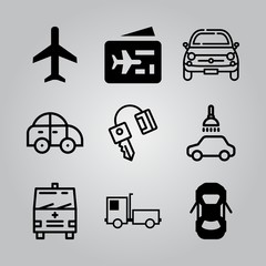 Simple 9 icon set of transport related car, car, car and car wash vector icons. Collection Illustration