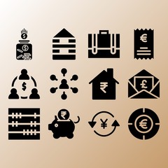 Yen, piggy bank and invoice related premium icon set