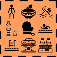 Simple 9 icon set of fitness related [iconsRandom:4] vector icons. Collection Illustration