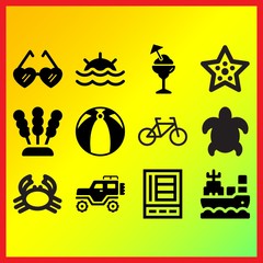 Big beach ball, bike and refrigerator related icons set