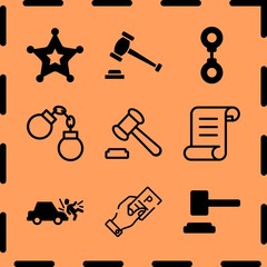 Simple 9 icon set of legal related handcuff, auction, auction and handcuffs vector icons. Collection Illustration